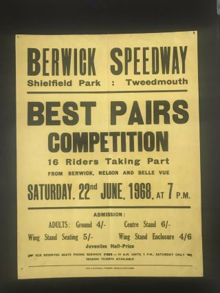 1968 Berwick Speedway Event Poster (first Season) Rare