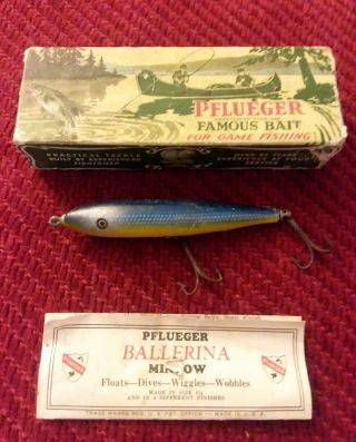 Rare Vintage Pflueger Ballerina Rainbow Color Fishing Lure And Paper