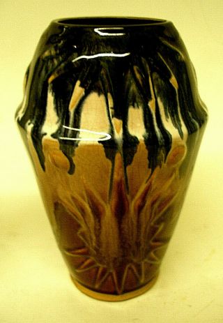 Mid - Century Rare Ucagco Japan Art Pottery Abstract Vase Drip Glaze Sun Moon