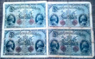 Of 4,  8 Or More Rare Ornate German Empire 1914 5 Mark Notes @ 1.  49
