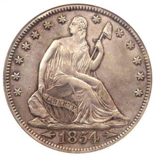 1854 Arrows Seated Liberty Half Dollar 50c - Anacs Au50 Details - Rare Coin