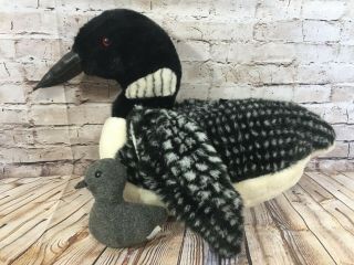 Rare Ll Bean / Douglas Large Plush Maine Loon With Baby Stuffed Toy