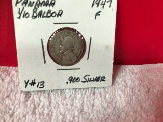 Rare 1947 Panama.  900 Silver 1/10 Bolivar Coin Vintage Currency