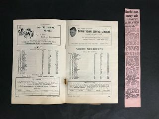 FOOTBALL RECORD RARE 1966 NORTH MELBOURNE VS A.  C.  T CANBERRA 2