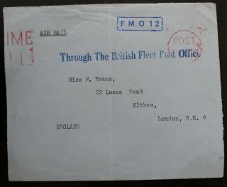 Rare 1946 Great Britain Airmail Cover From Unrra Shanghai Through British Fleet