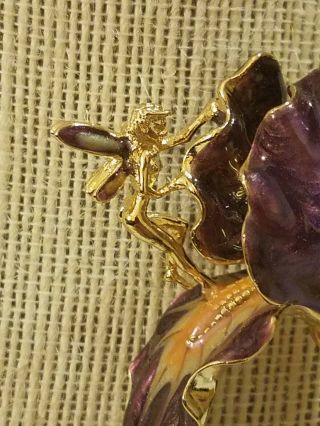 Kirks Folly Rare Purple Iris & Fairy Pin Brooch Signed Vintage Goldtone 3
