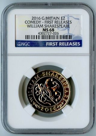 2016 Great Britain Ngc First Releases Ms68 William Shakespeare - Comedy 2pnd Rare