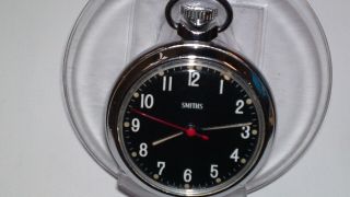 Rare Vintage Black Faced Smiths Pocket Watch With Red Centre Second Hand.