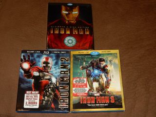 Iron Man Trilogy 1,  2 & 3 Complete Set Blu - Ray/dvd W/slipcovers Marvel Rare