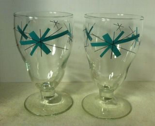 2 Rare Shaped Northstar Glass Tumblers Atomic Mid Century Salem Pottery - Libbey