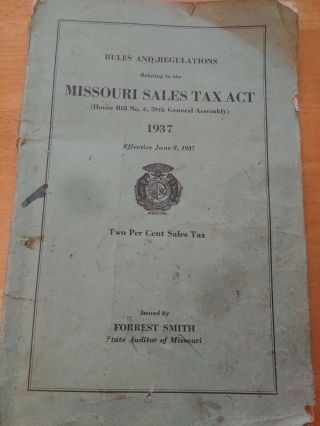 1937 Rare Missouri Sales Tax Act Rules & Regulations Depression 2 Per Cent