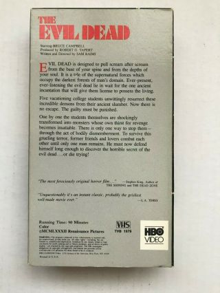 THE EVIL DEAD (VHS) RARE HBO VIDEO VERSION  BRUCE CAMPBELL SAM RAIMI 3
