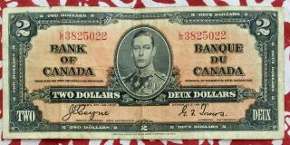 Bank Of Canada King George 1937 2 Dollar Banknote Coyne Towers L/r 3825022 Rare
