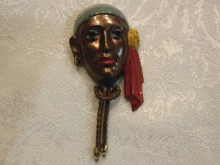 Rare Vintage Hand Painted Metal African Women Tribal Face Pin Brooch Unbranded