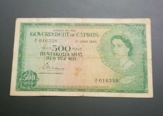 Cyprus 1955 500 Mils Qeii Pick 34 Queen Elizabeth Extremely Rare