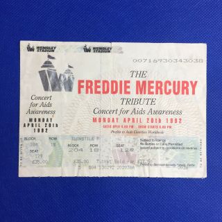 Freddie Mercury (queen) Tribute Concert Ticket,  Stub (1992) Rare