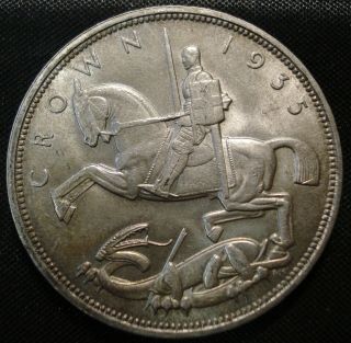 1935 George V " Rocking Horse " Silver Crown Sharp Detail Rare Thus