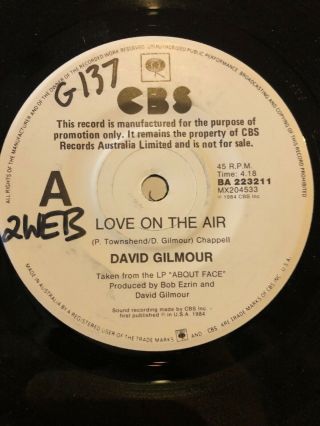 David Gilmour Love On The Air Pink Floyd Australian 45 7” Vinyl Rare Promo 2