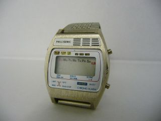 Rare Vintage Phillisonic Wrist Watch; Digital Lcd Display; Chrono Alarm; 1980 