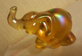 RARE FENTON ELEPHANT YELLOW IRIDESCENT ART GLASS NO DAMAGE STICKER 2