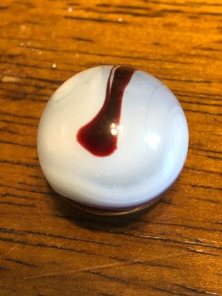 Vintage Akro Agate Silver Oxblood Corkscrew Marble.  75 Inches Rare
