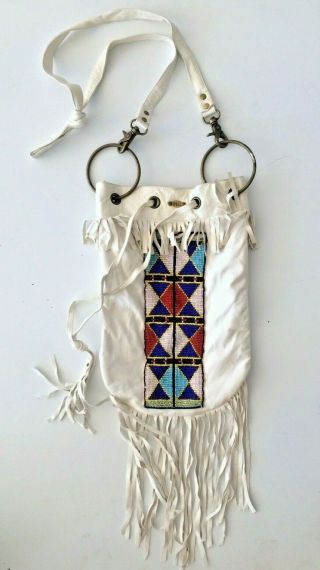 Spell Designs Coachella Tassel White Leather Beaded Bag Rare Aztec / Gypsy/