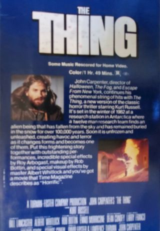 THE THING (VHS 1996) RARE 1982 Cult Classic John Carpenter HORROR Movie 4