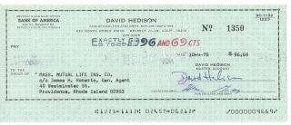 David Hedison 1975 Signed Check Autographed Rare Business Account James Bond Oct 2
