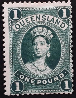 Rare 1886 - Queensland Australia £1.  00 Dp Green Large Chalon Head Stamp Thick Pp