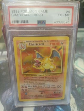 Psa 6 Ex - Mt Charizard Base Set Unlimited Holo Rare Pokemon Card 4/102 1999