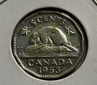 1953 5 Cent Canadian Coin Nsf / Near Rare Coin