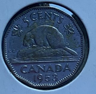 1953 5 Cent Canadian Coin NSF / Near Rare Coin 3