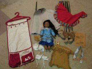 Rare American Girl Doll Kaya With Teepee,  Wolf,  And Other Accessories