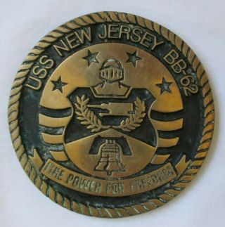 Uss Jersey Bb - 62 " Fire Power For Freedom " Rare Large Bronze Medal