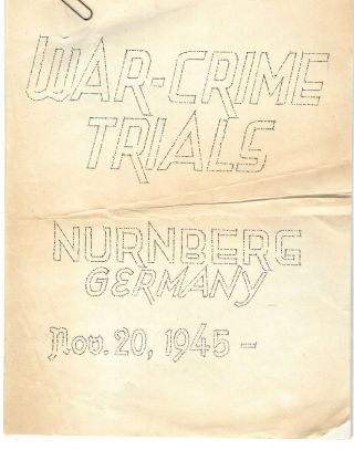 Rare 1945 Nuremberg War Crime Trials Attendee Program Wwii Germany Ww2 Nazi