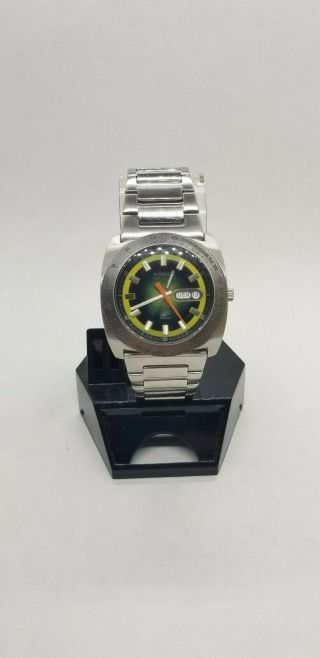 Rare Fossil Am - 3813 Blue Green Yellow Dial Day Date Stainless Men 