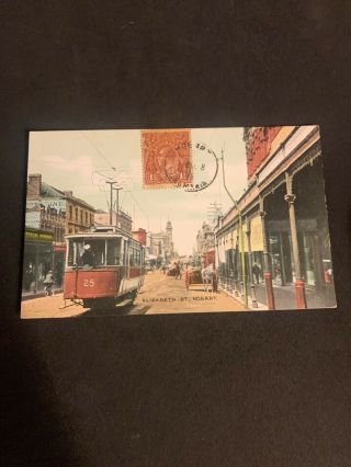 Vintage Postcard 1928 Elizabeth St Hobart Tasmania Sent To Phoenix Usa Rare