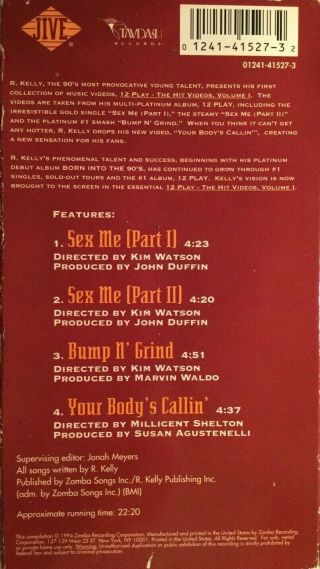 RARE R.  Kelly 12 Play The Hit Videos Volume 1 VHS Tape Jive Label 2