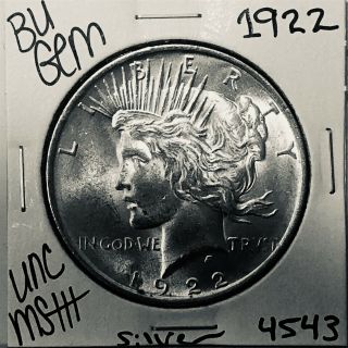 1922 P Bu Gem Peace Silver Dollar Unc Ms,  U.  S.  Rare Coin 4543