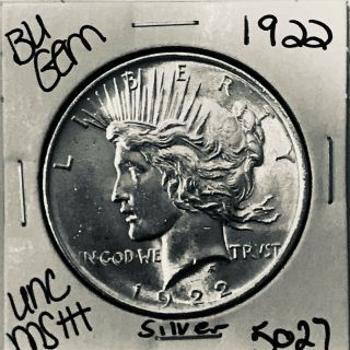 1922 P Bu Gem Peace Silver Dollar Unc Ms,  U.  S.  Rare Coin 5027