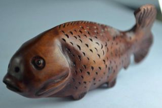 China Rare Collectibles Old Decorated Handwork Boxwood Carving Fish Netsuke