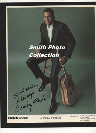 Rare Charlie Pride Rca Records Color Photo Signed With Fender Guitar