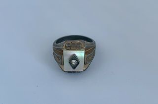 Unique Vintage Art Deco Mens Ring Size 9 Mother Of Pearl Rare