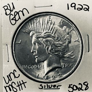 1922 P Bu Gem Peace Silver Dollar Unc Ms,  U.  S.  Rare Coin 5028
