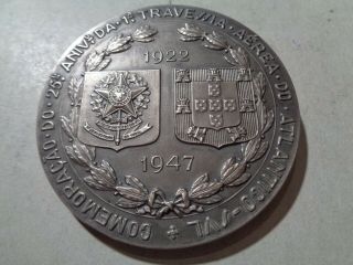 Portugal Very Rare Huge Solid Silver Aviation Medal 1947