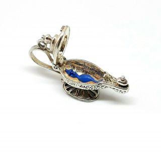 Rare Vintage Sterling Silver Nuvo Opening Blue Enameled Genie In Lamp Charm