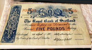 THE ROYAL BANK OF SCOTLAND 5 POUNDS 1955 RARE G10165 2