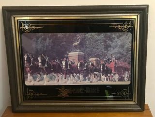 Rare Vtg Budweiser Anhauser Busch Clydesdale Horses Framed Picture Print