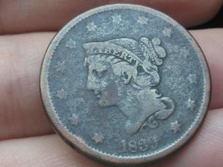 1839 Braided Hair Large Cent Penny - Fine/vf Details - Rare