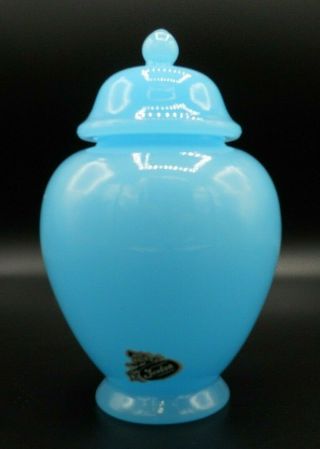 Rare Fenton Peking Blue Glass Temple Jar With Sticker